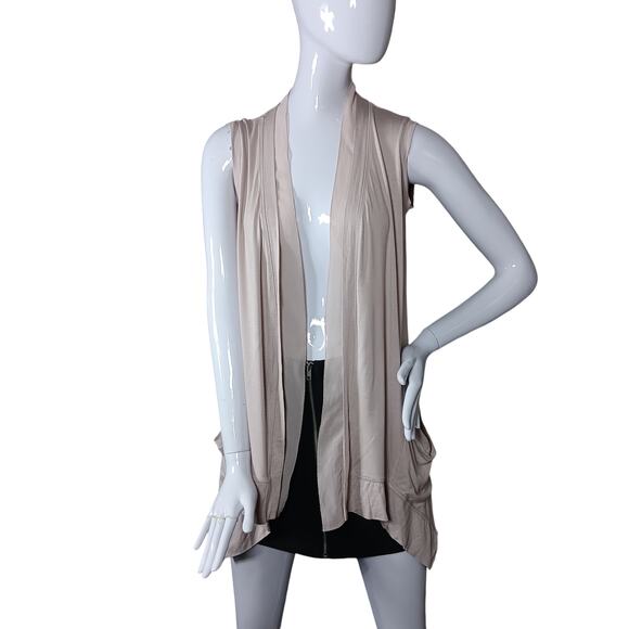 LOGO by Lori Goldstein Open Cardi Vest Size XXS Neutral Nude Sleeveless Pockets - Picture 1 of 6
